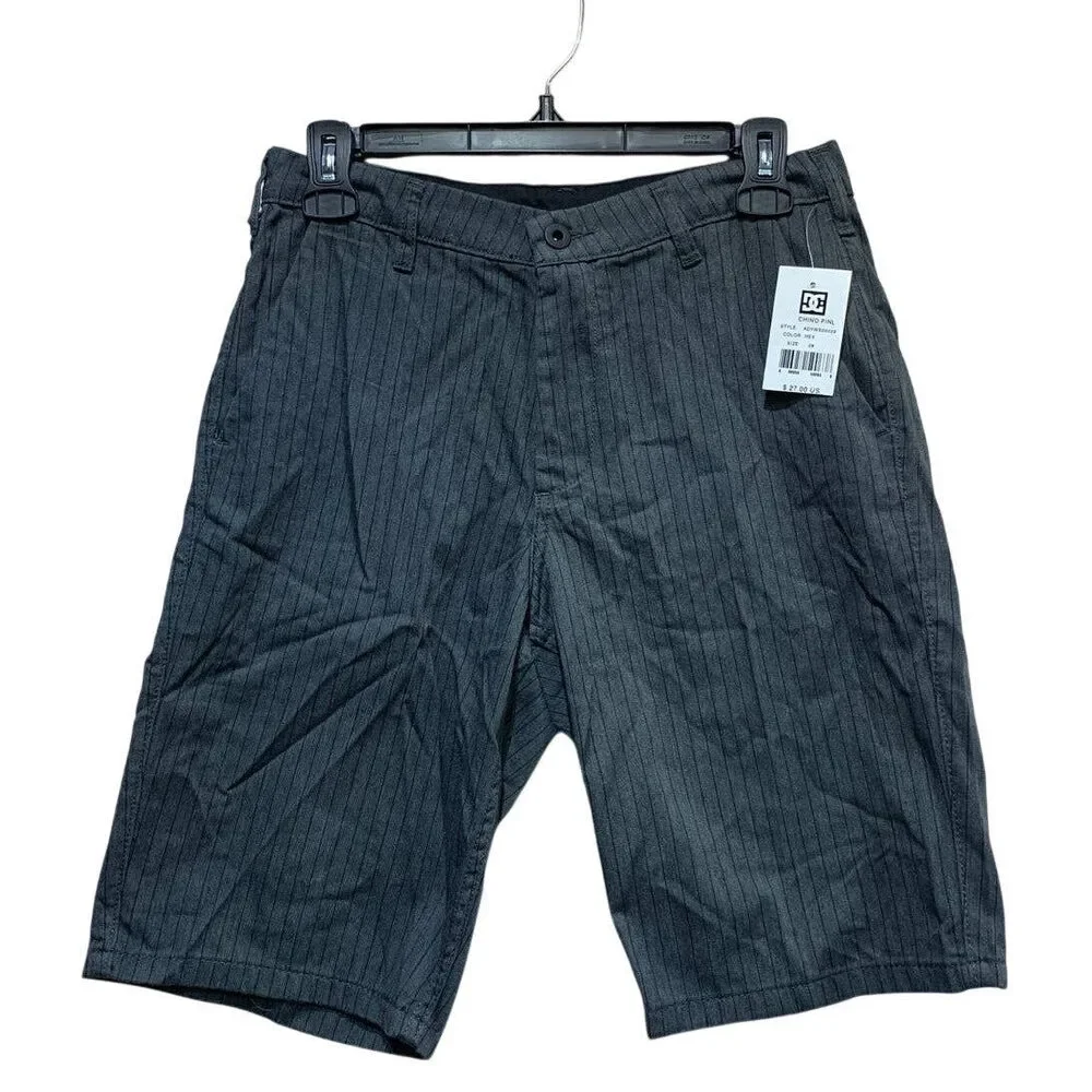 New DC Shoes Size 28 Black on Gray Pinstripe Chino Long Board Shorts w Pockets